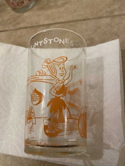 画像2: Hanna Barbera Flintstones Orange Fred Sports Car Glass  1962 /  フリントストーン、　オレンジフレッド、スポーツカー　グラス　(F)