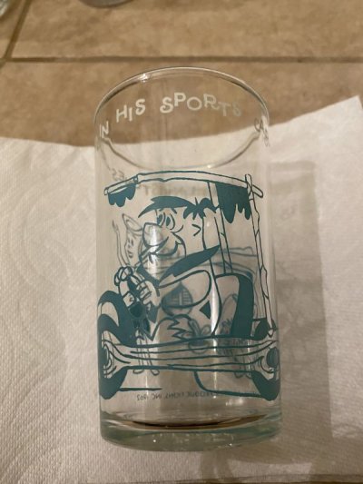 画像2: Hanna Barbera Flintstones Blue Fred Sports Car Glass  1962 /  フリントストーン、　ブルーフレッド、スポーツカー　グラス　(A)