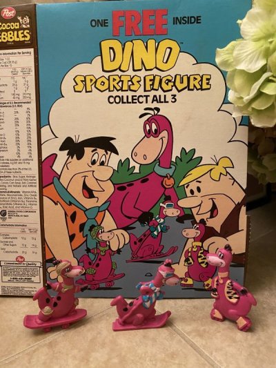 画像1: Hanna Barbera Flintstones Cereal cocoa Pebbles box & Dino Collect All 3 /  フリントストーン　シリアル箱　コレクト　オール3 セット　1993