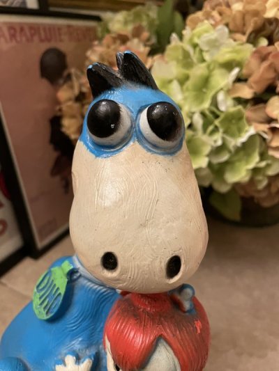 画像1: Hanna Barbera Flintstones Blue Dino & Pebbles Coin Bank Doll / フリントストーン ディノとペブルスの貯金箱　70年代