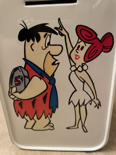 画像1: Hanna Barbera Flintstones Tin Can Fred & Wilma Coin Bank Box (D) / フリントストーン　ティン製　フレッドとウィルマ貯金箱　ボックス型缶