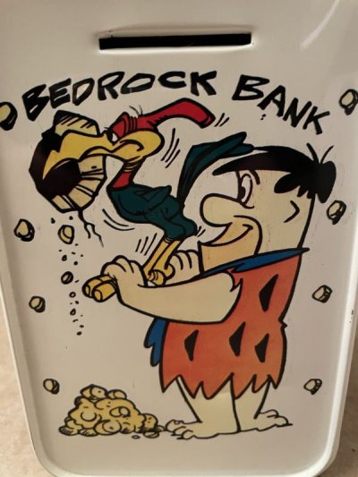 画像1: Hanna Barbera Flintstones Tin Can Coin Bank Box(Bedrock)  (C) / フリントストーン　フレッド ティン製　ベッドロック　貯金箱　ボックス型缶