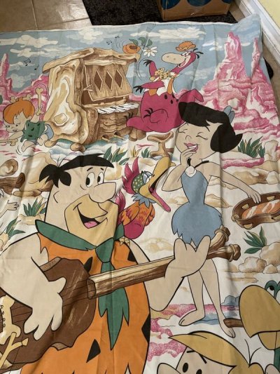 画像1: Hanna Barbera Flintstones Duvet Fabric Sheets 80-90‘s / ハンナバーベラ、フリントストーンズの布団カバー