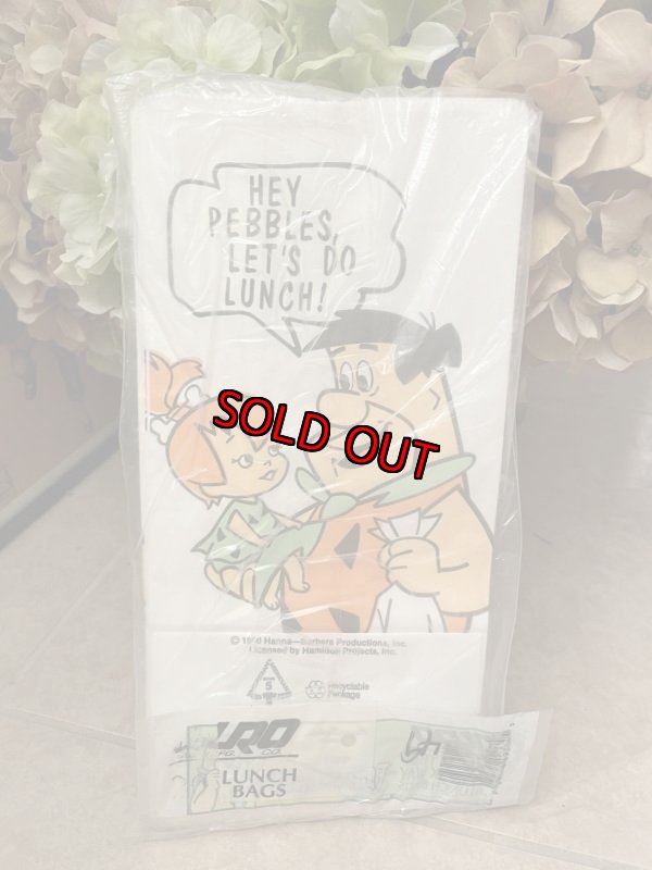 画像1: Hanna Barbera  Flintstones White Fred & Wilma Paper Lunch Bags 1990 / フリントストーン　白のフレッド&ウィルマ　紙製　ランチバッグセット (1)