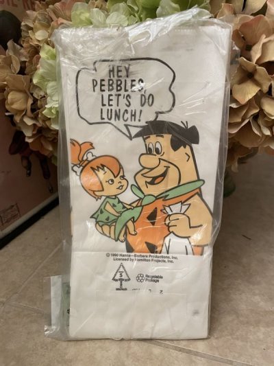 画像1: Hanna Barbera  Flintstones White Fred & Wilma Paper Lunch Bags 1990 / フリントストーン　白のフレッド&ウィルマ　紙製　ランチバッグセット