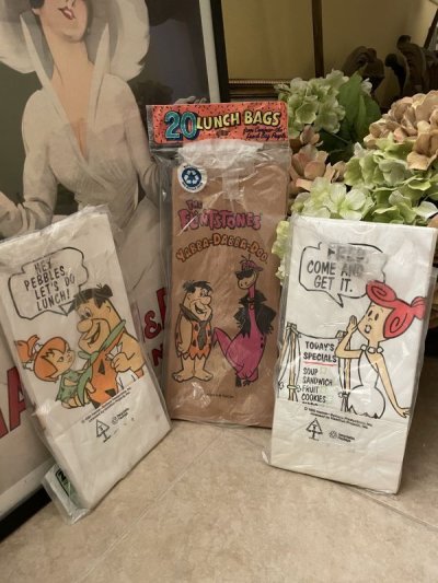 画像3: Hanna Barbera  Flintstones White Fred & Wilma Paper Lunch Bags 1990 / フリントストーン　白のフレッド&ウィルマ　紙製　ランチバッグセット