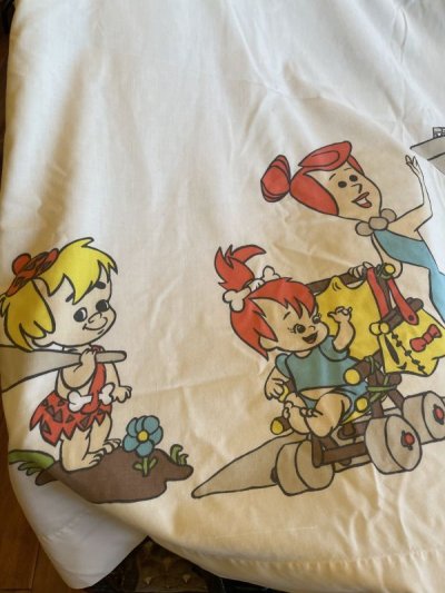 画像1: Hanna Barbera Flintstones Flat  Sheet  / フリントストーンズのフラットシーツ　下にイラスト