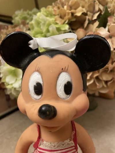 画像1: Disney  Sun Rubber Minnie Mouse Vinyl Squeak  Doll  With Dot Cloth / ディズニー　ミニーマウス　サンラバー　スクィーキードール