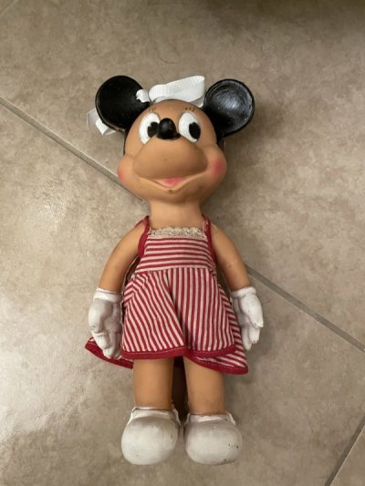 画像3: Disney  Sun Rubber Minnie Mouse Vinyl Squeak  Doll  With Dot Cloth / ディズニー　ミニーマウス　サンラバー　スクィーキードール