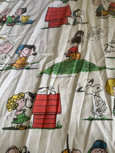 画像3:  Snoopy fabric Box Sheet 1971 / スヌーピー　ボックスシーツ　白生地