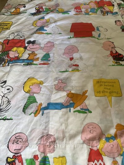 画像1:  Snoopy fabric Flat Sheet 1971 / スヌーピー　フラットシーツ　白生地