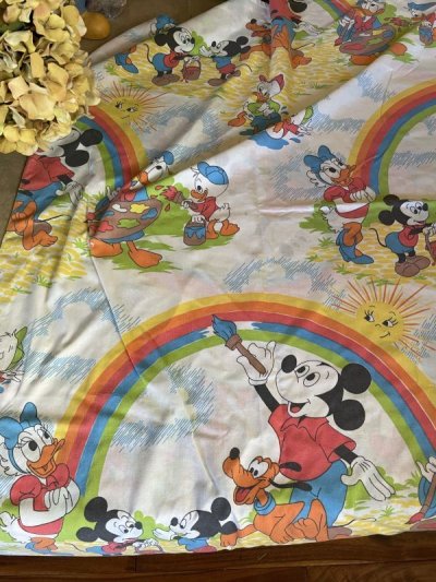 画像1: Disney Mickey Mouse Flat  sheet 60‘s / ディズニーのミッキーマウス　フラットシーツ