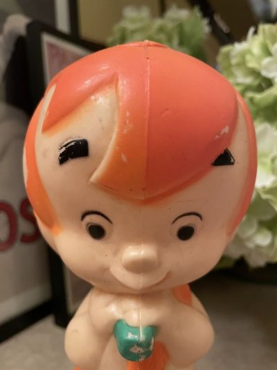 画像1: Hanna Barbera Flintstones Bamm Bamm On the turtle Plastic Coin Bank Doll / フリントストーン　バンバンと亀のプラスチック製 貯金箱　ドール　