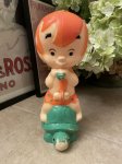 画像1: Hanna Barbera Flintstones Bamm Bamm On the turtle Plastic Coin Bank Doll / フリントストーン　バンバンと亀のプラスチック製 貯金箱　ドール　 (1)