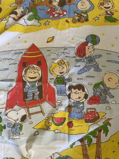 画像2:  Snoopy western fabric Flat Sheet (A) / スヌーピー　フラットシーツ　生地　ウエスターン