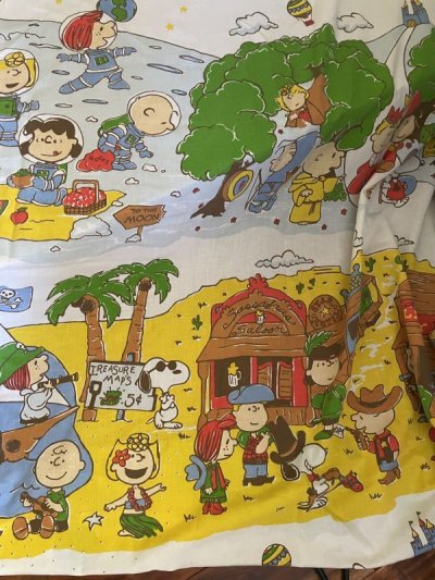 画像1:  Snoopy western fabric Flat Sheet (A) / スヌーピー　フラットシーツ　生地　ウエスターン