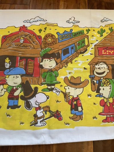 画像1:  Snoopy western fabric Pillowcase / スヌーピー　ピローケース　生地　ウエスターン