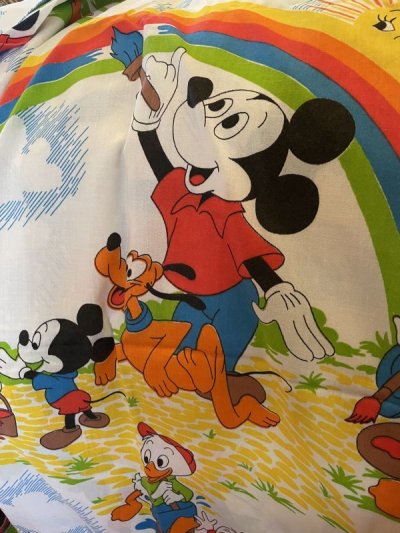 画像1: Disney Mickey Mouse Flat  sheet (A) 60‘s / ディズニーのミッキーマウス　フラットシーツ