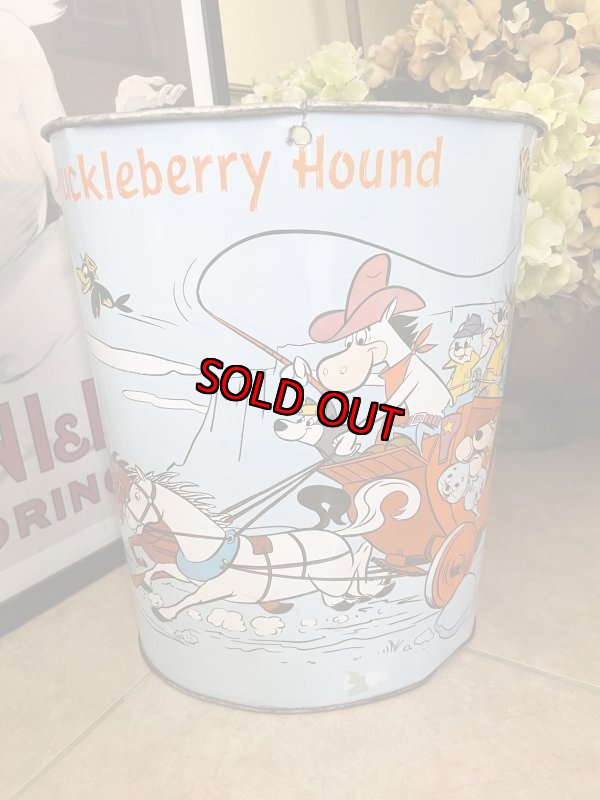 画像1: Hanna Barbera Hucklebrry Houned Yogi Bear Tin Trash Can / ハックルベリーハウンド　ヨギベア のアルミ製、メタル製のゴミ箱、トラッシュカン (1)