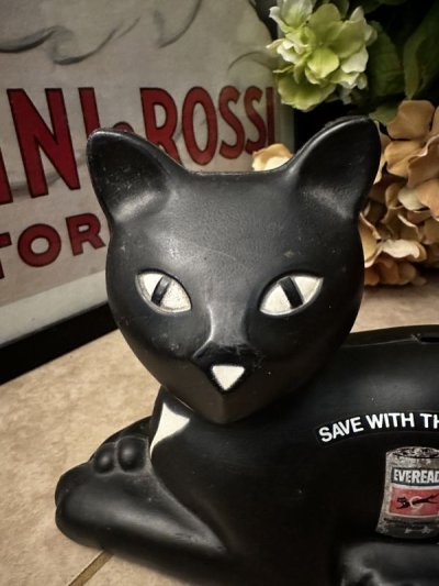 画像1: Eveready Cat plastic coin bank 80’s / エバレディ、黒猫のプラスチック製貯金箱