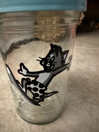 画像1: Tom&Jerry Welch’s Tom Surfing Glass with lid 1990 /　ウェルチ　トムとジェリー　トム　サーフィン　蓋付きグラス