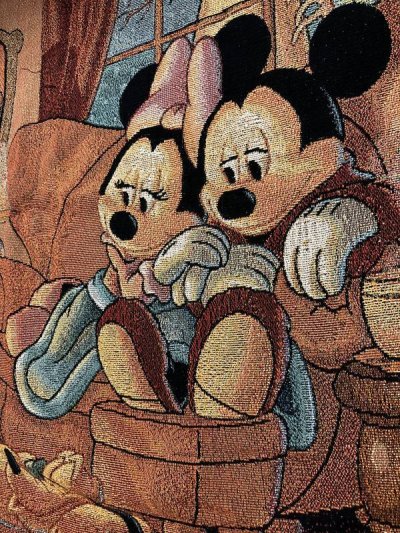 画像1: Disney Mickey& Minnie  Fabric Blanket / ディズニー　ミッキー＆ミニー　フリンジ付き　ブランケット