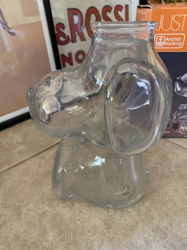 Snoopy &Ancher Hocking glass Bank With Box スヌーピーとアンカーホッキング、ガラス製の箱入り貯金箱