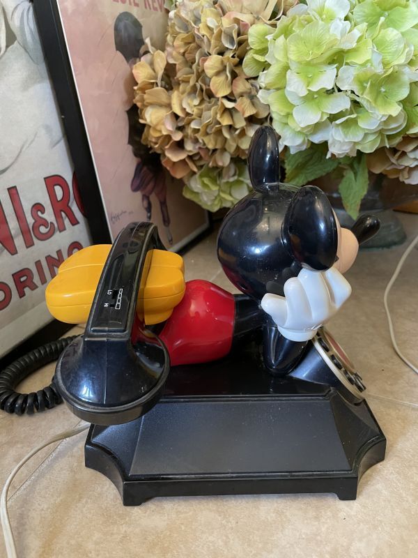 Disney Mickey Mouse black telephone with Doll / ディズニーの