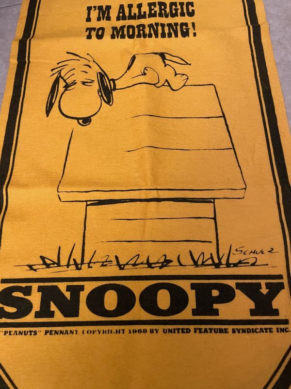 Peanuts Snoopy Yellow Felt Banner Allergic Morning / ピーナッツ